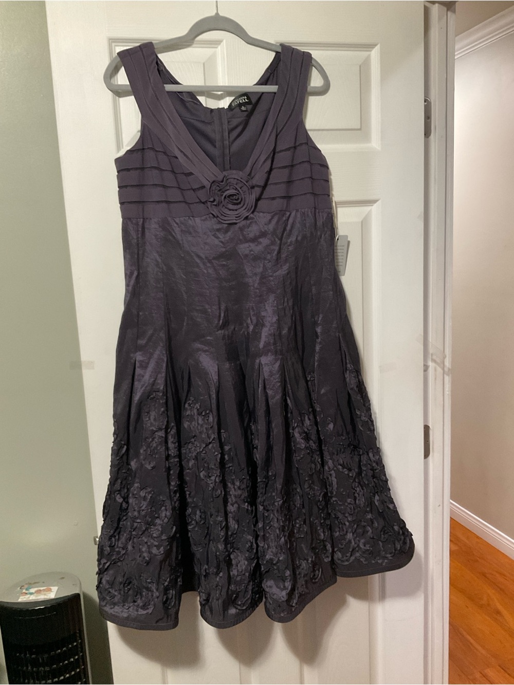 Adrianna Papell Sleeveless Floral-Appliqué Midi Dress in Plum